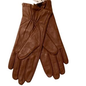Etero Camel Brown Leather Gloves with Zipper‎ Closure and Quality Stitching
